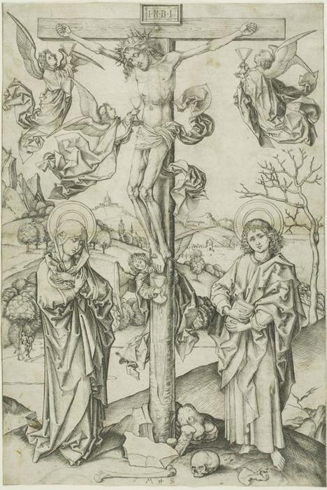 Order Art Reproductions The crucifixion with Four Angels by Martin Schongauer (1450-1491, Germany) | ArtsDot.com