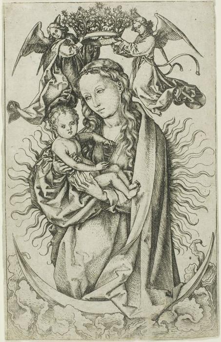 Order Artwork Replica The Madonna on the Crescent Crowned by Two Angels by Martin Schongauer (1450-1491, Germany) | ArtsDot.com
