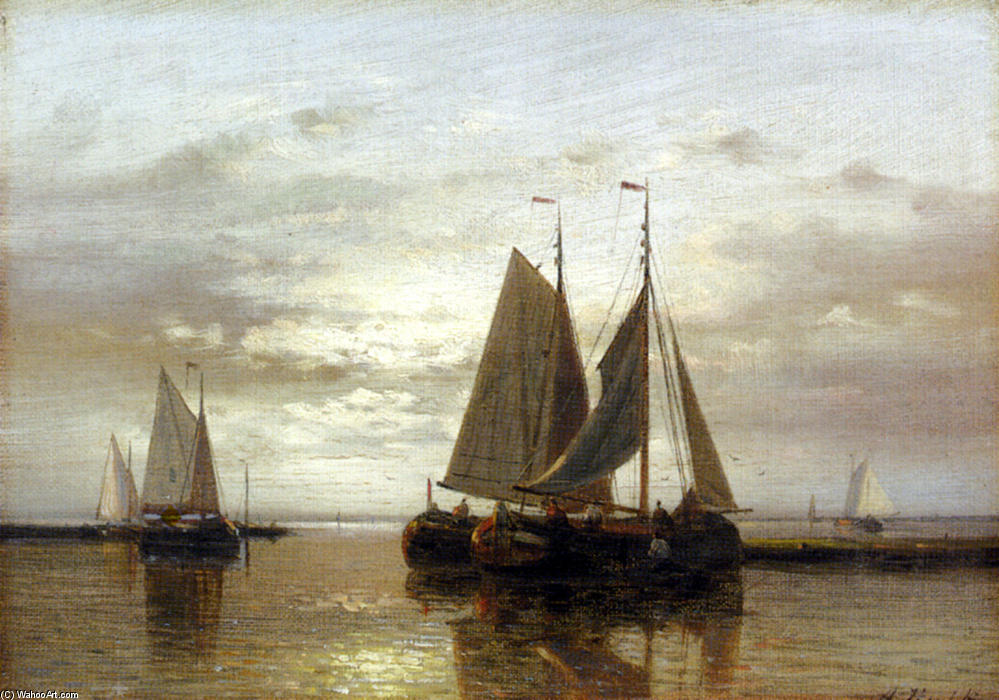 Order Oil Painting Replica Fishing In A Calm by Abraham Hulk Senior (1813-1897, Netherlands) | ArtsDot.com