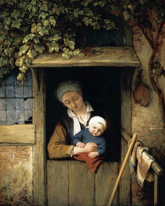Buy Museum Art Reproductions Mother Holding Her Child In A Doorway by Adriaen Van Ostade (1610-1685, Netherlands) | ArtsDot.com