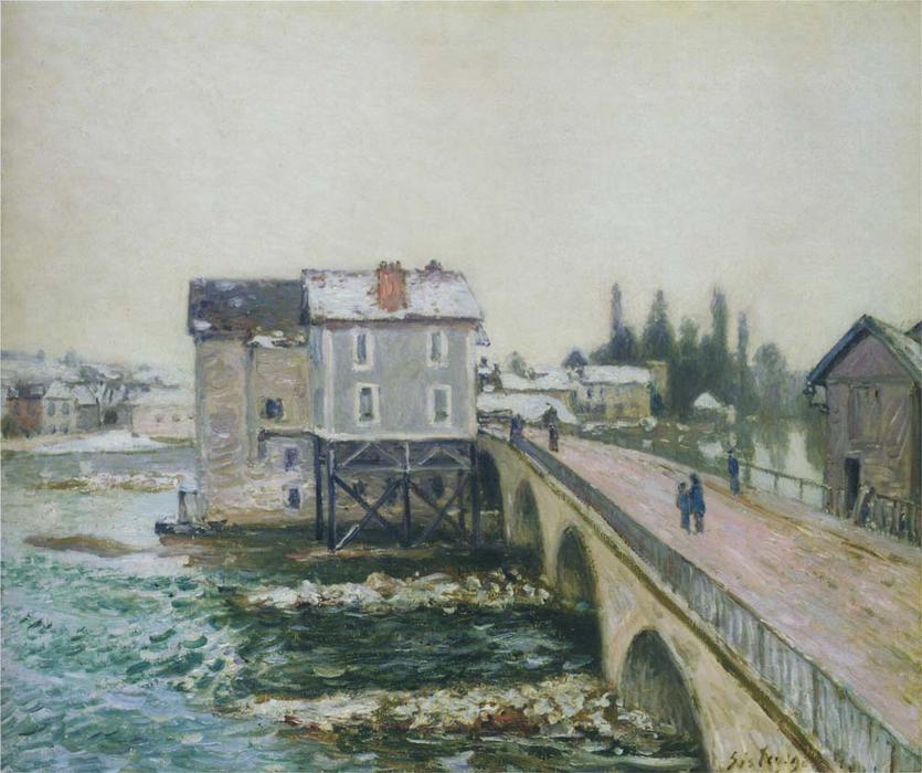 Order Art Reproductions The Pont at Moret in Winter, 1890 by Alfred Sisley (1839-1899, France) | ArtsDot.com