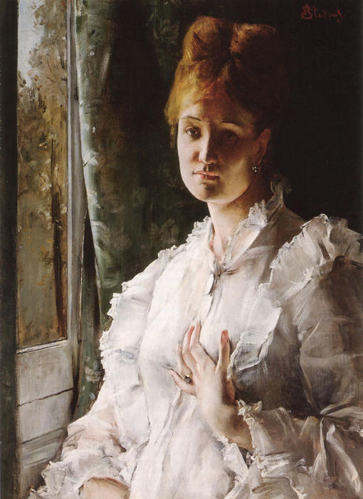 Order Paintings Reproductions Portrait of a Woman in White by Alfred Stevens (1823-1906, Belgium) | ArtsDot.com