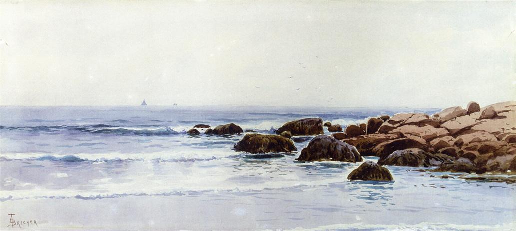 Order Oil Painting Replica Sailboats off a Rocky Coast by Alfred Thompson Bricher (1837-1908, United States) | ArtsDot.com