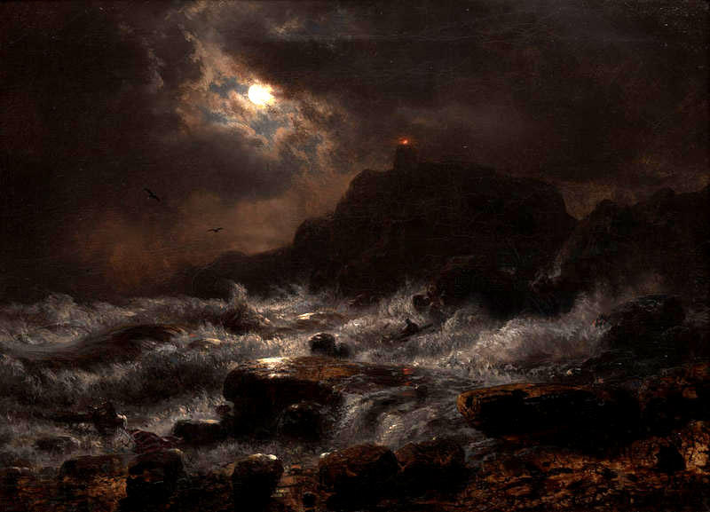 Buy Museum Art Reproductions Norwegian Coast by Moonlight by Andreas Achenbach (1815-1910, Germany) | ArtsDot.com