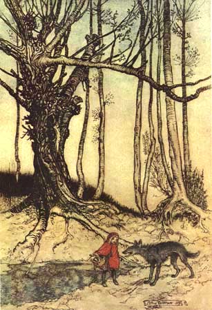 Order Oil Painting Replica When she got to the wood, she met a Wolf by Arthur Rackham | ArtsDot.com