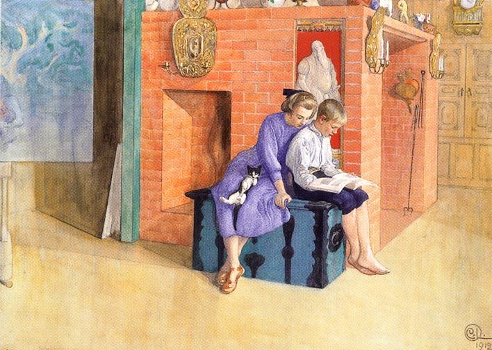 Order Oil Painting Replica Three Sharing A Book by Carl Larsson (1853-1919, Sweden) | ArtsDot.com