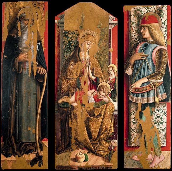 Order Art Reproductions Madonna col Bambino, S. Lucia e committenti; S. Antonio Abate, S. Sebastiano by Carlo Crivelli (1435-1495, Italy) | ArtsDot.com