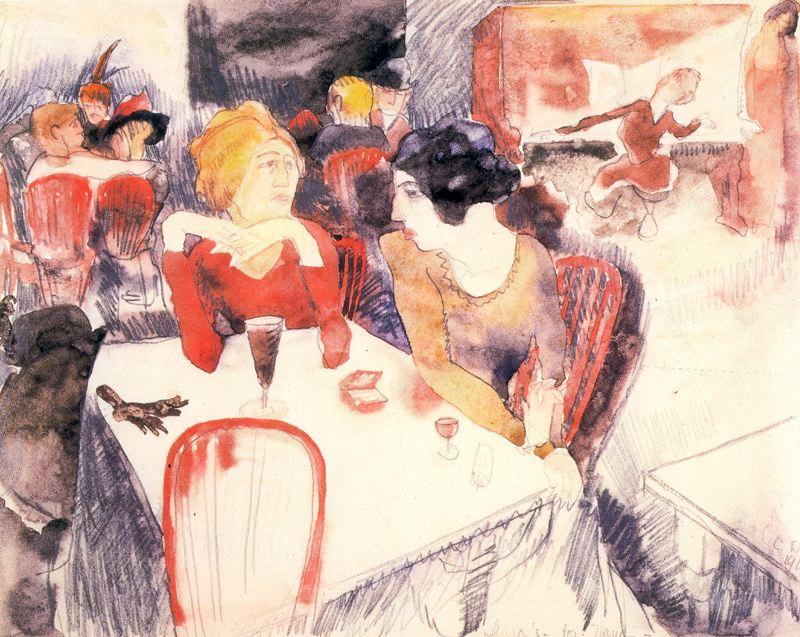 Order Paintings Reproductions Nana, seated left, and satin at Laure`s Restaurant by Charles Demuth (1883-1935, United States) | ArtsDot.com