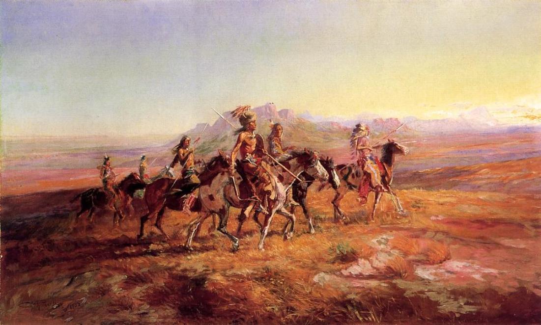 Order Paintings Reproductions Sun River War Party, 1903 by Charles Marion Russell (1864-1926, United States) | ArtsDot.com