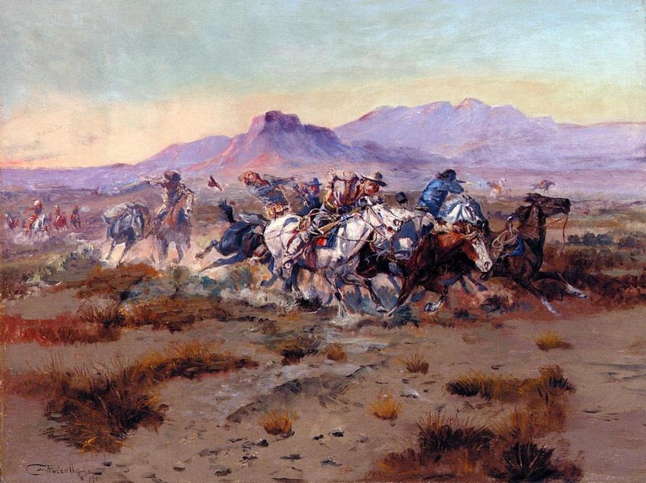 Order Paintings Reproductions The Attack by Charles Marion Russell (1864-1926, United States) | ArtsDot.com
