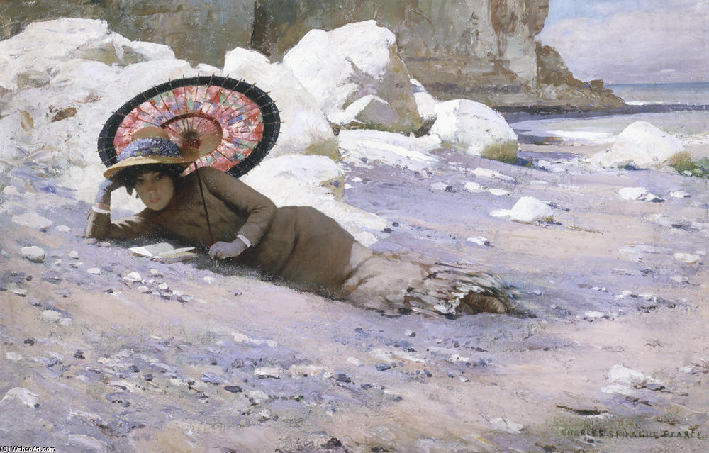 Order Paintings Reproductions Reading by the Shore by Charles Sprague Pearce (1851-1914, United States) | ArtsDot.com