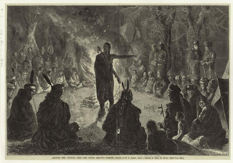 Buy Museum Art Reproductions Around the council fire -- the young brave`s speech by Edwin Austin Abbey (1852-1911, United States) | ArtsDot.com