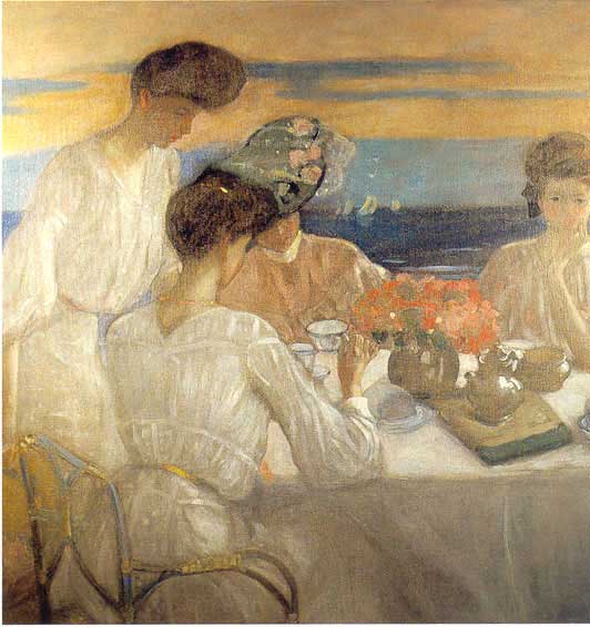 Order Paintings Reproductions Afternoon Tea on the Terrace by Frederick Carl Frieseke (1874-1939, United States) | ArtsDot.com
