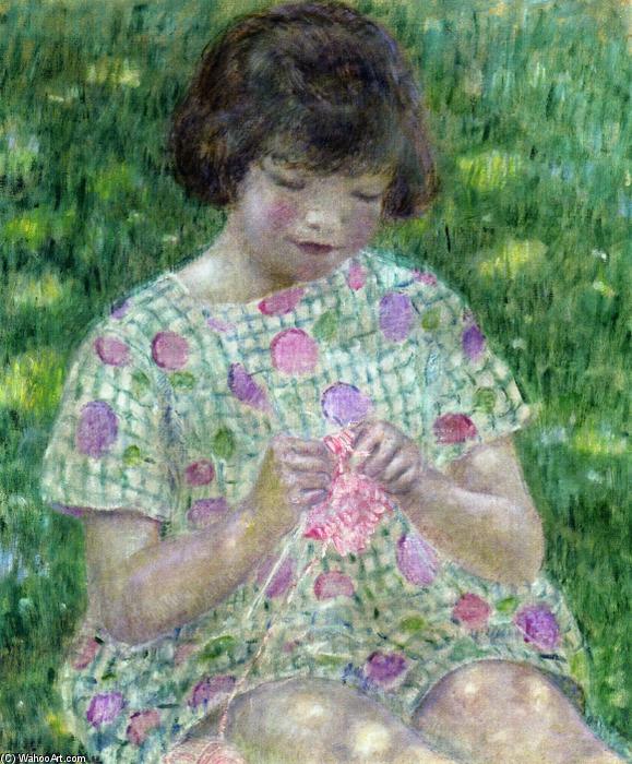 Order Art Reproductions Child Knitting by Frederick Carl Frieseke (1874-1939, United States) | ArtsDot.com