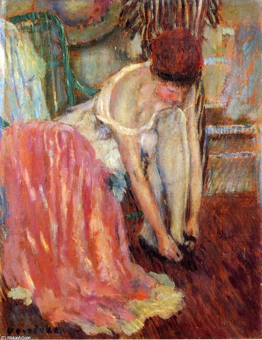Order Paintings Reproductions Woman Tying Her Shoe by Frederick Carl Frieseke (1874-1939, United States) | ArtsDot.com