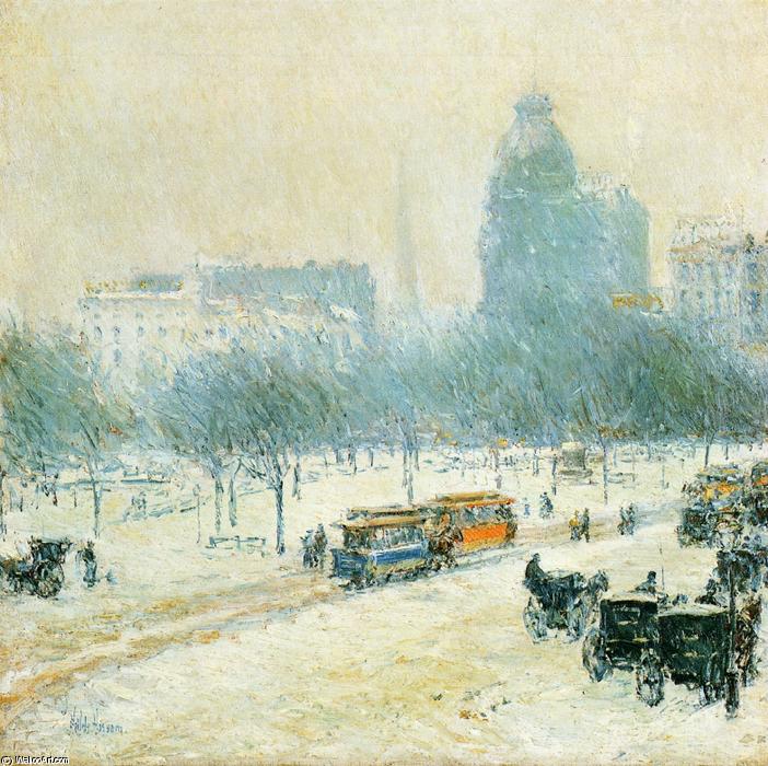 Order Oil Painting Replica Winter in Union Square, 1892 by Frederick Childe Hassam (1859-1935, United States) | ArtsDot.com