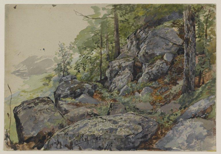 Order Paintings Reproductions Woodland Boulders by William Trost Richards (1833-1905, United States) | ArtsDot.com