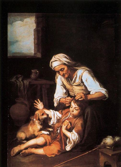 Order Oil Painting Replica Vieja despiojando a un niño by Bartolome Esteban Murillo (1618-1682, Spain) | ArtsDot.com