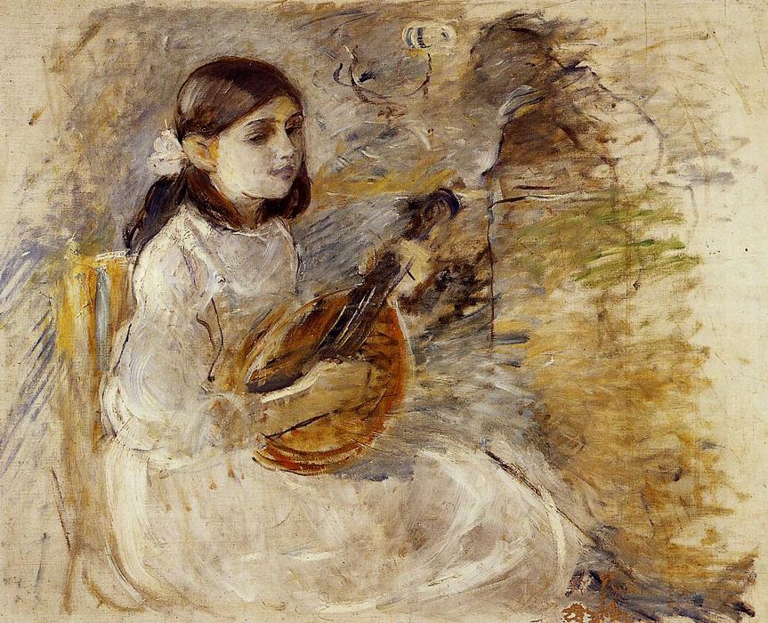 Order Artwork Replica Girl Playing the Mandolin, 1890 by Berthe Morisot (1841-1895, France) | ArtsDot.com