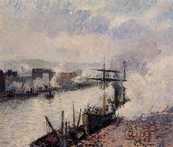 Order Oil Painting Replica Steamboats in the Port of Rouen, 1896 by Camille Pissarro (1830-1903, United States) | ArtsDot.com
