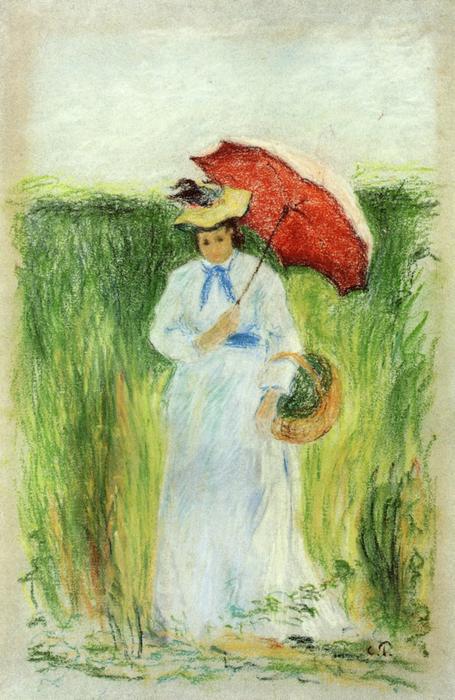 Order Oil Painting Replica Young Woman with an Umbrella by Camille Pissarro (1830-1903, United States) | ArtsDot.com