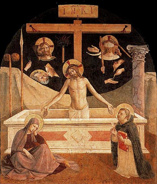 Order Art Reproductions Jesús en el sepulcro con la Virgen María y Santo Tomás de Aquino by Fra Angelico (1395-1455, Italy) | ArtsDot.com