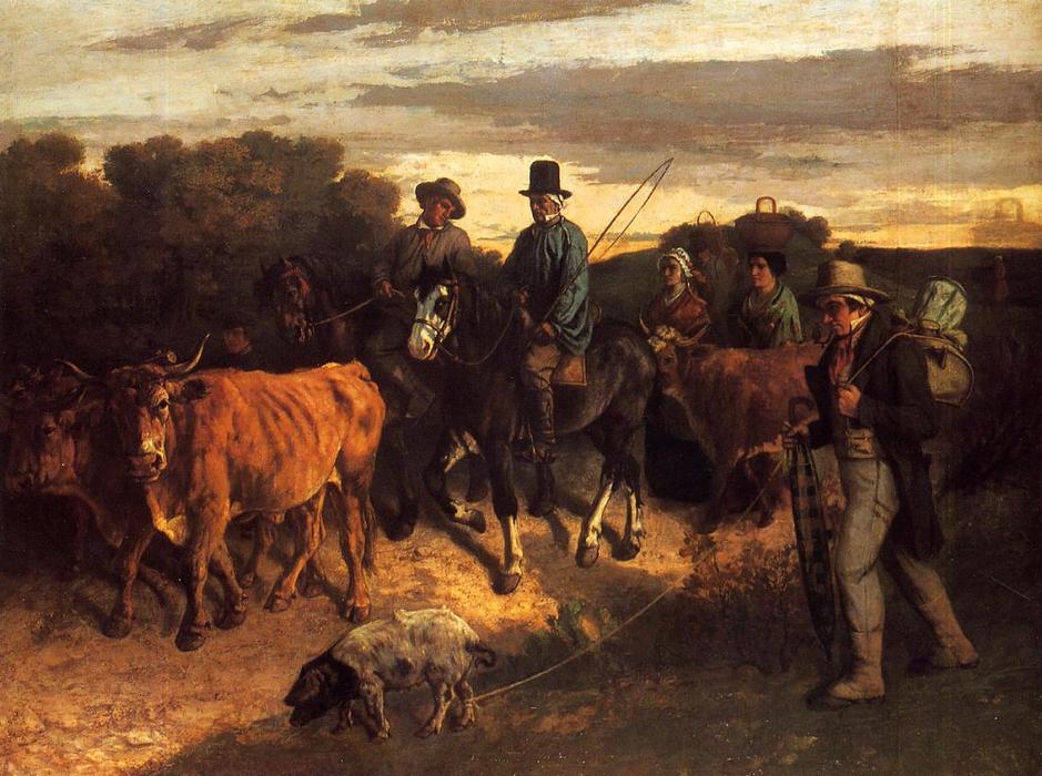 順序 手描き油絵 フェア、オルナンスから帰国するフラッグアの農民, 1850 バイ Gustave Courbet (1819-1877, France) | ArtsDot.com