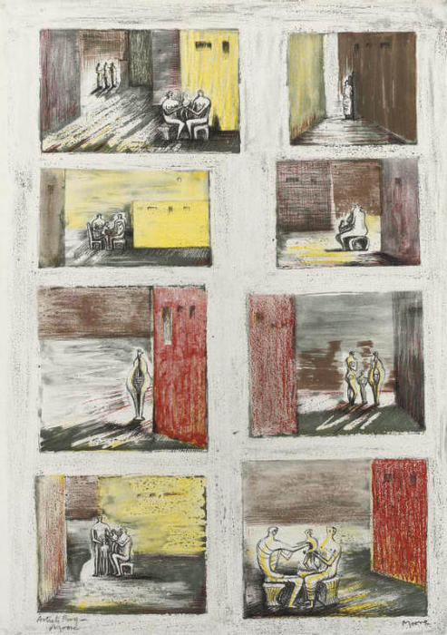 Order Paintings Reproductions Figures in settings by Henry Moore (Inspired By) (1898-1986, United Kingdom) | ArtsDot.com