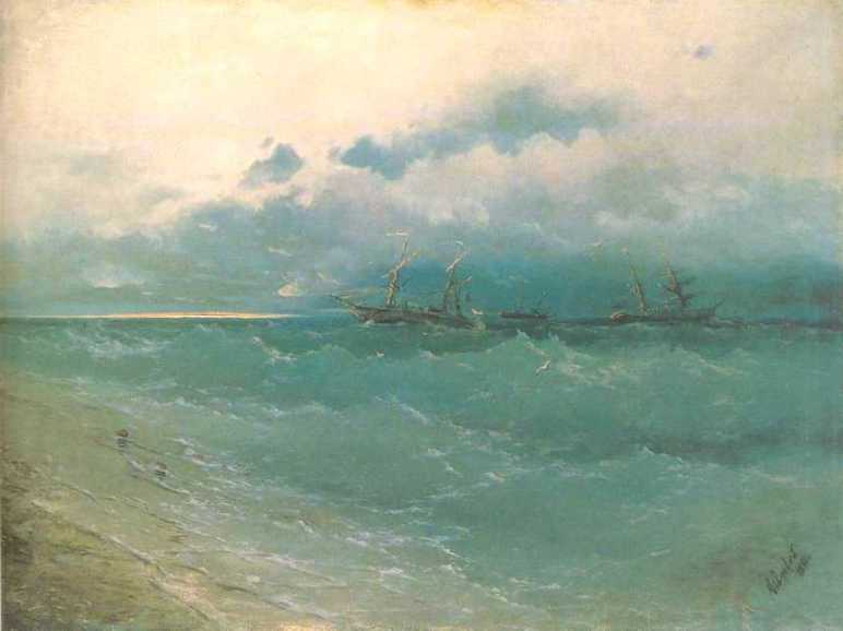 Order Oil Painting Replica The ships on rough sea, sunrise, 1871 by Ivan Aivazovsky (1817-1900, Russia) | ArtsDot.com