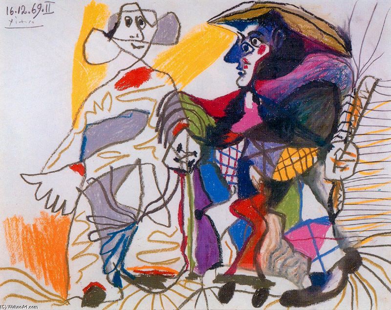 Order Oil Painting Replica Pierrot and Harlequin by Pablo Picasso (Inspired By) (1881-1973, Spain) | ArtsDot.com