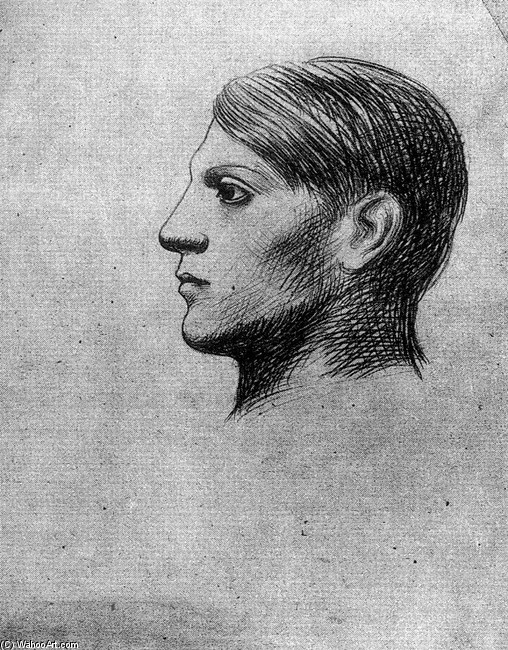 Order Paintings Reproductions Self-portrait (profile) by Pablo Picasso (Inspired By) (1881-1973, Spain) | ArtsDot.com