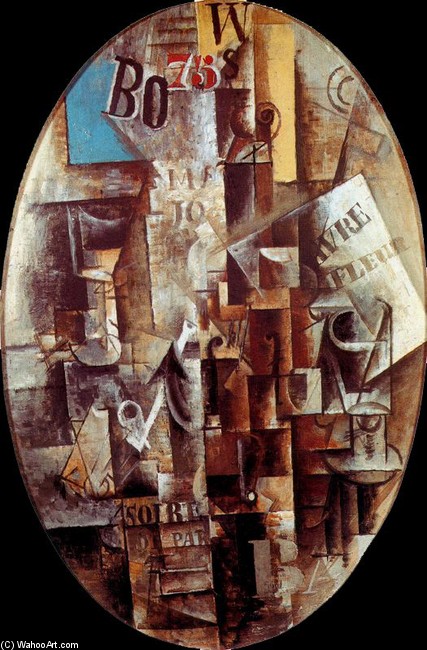 Order Oil Painting Replica Violín, copa, pipa y tintero by Pablo Picasso (Inspired By) (1881-1973, Spain) | ArtsDot.com