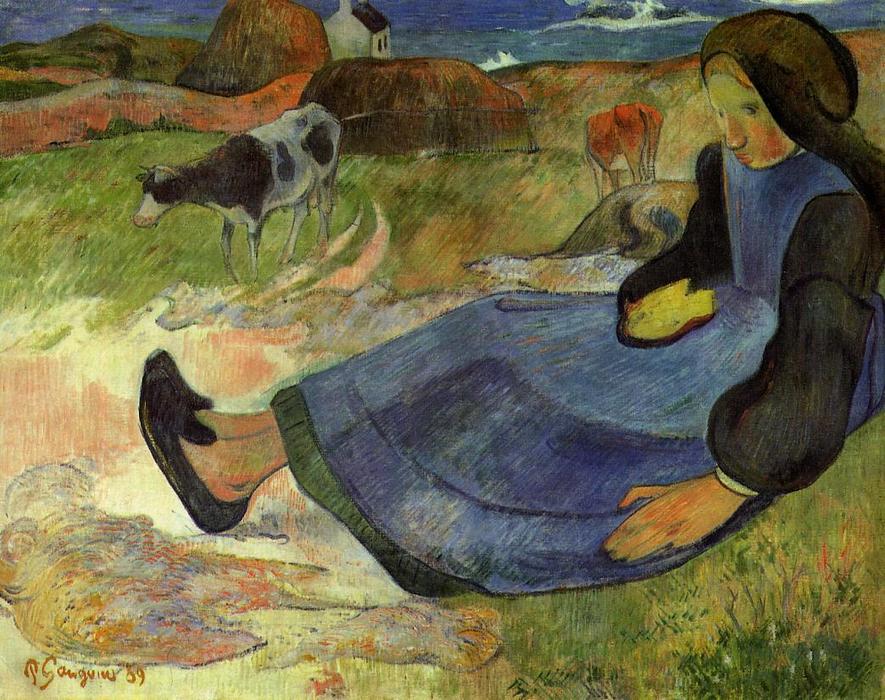 Ordinare Riproduzioni Di Belle Arti Seduta ragazza bretone, 1889 di Paul Gauguin (1848-1903, France) | ArtsDot.com