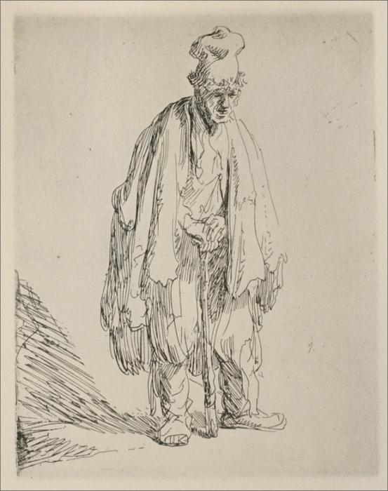 Order Art Reproductions A Beggar Standing and Leaning on a Stick by Rembrandt Van Rijn (1606-1669, Netherlands) | ArtsDot.com