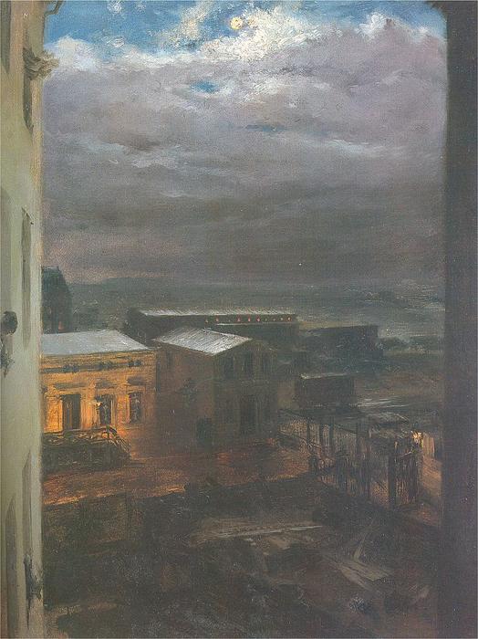 Order Paintings Reproductions The Anhalter Railway Station by Moonlight by Adolph Menzel | ArtsDot.com