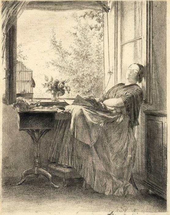 Order Art Reproductions The sleeping seamstress at the window by Adolph Menzel | ArtsDot.com