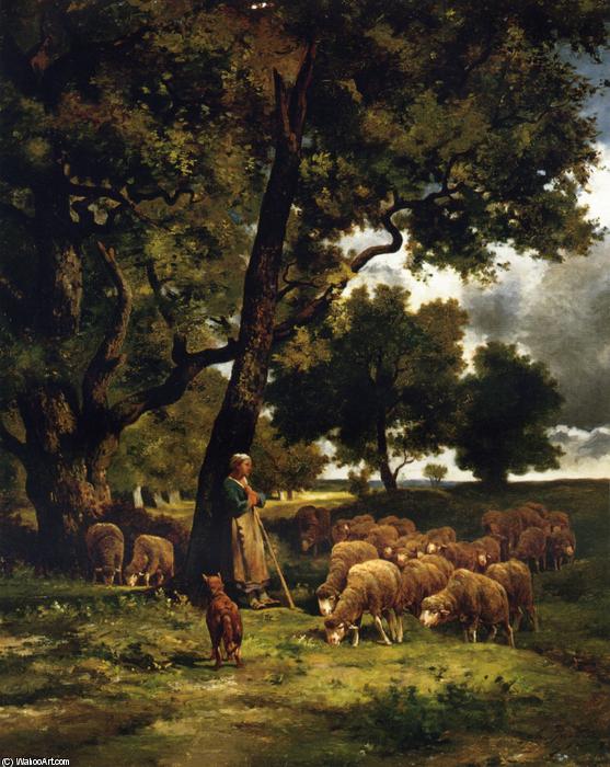 Order Oil Painting Replica The Shepherdess and Her Flock, 1874 by Charles Émile Jacque (1813-1894, France) | ArtsDot.com