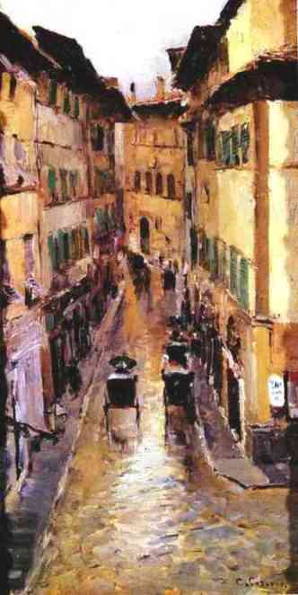 Order Paintings Reproductions A Florence Street in the Rain., 1888 by Konstantin Alekseyevich Korovin | ArtsDot.com