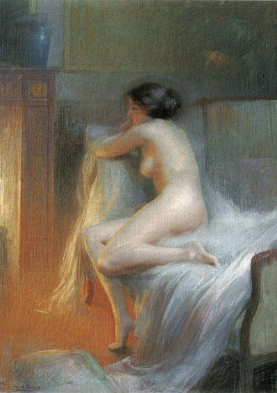 Order Art Reproductions A Nude Reclining By The Fire by Delphin Enjolras (1865-1945, France) | ArtsDot.com