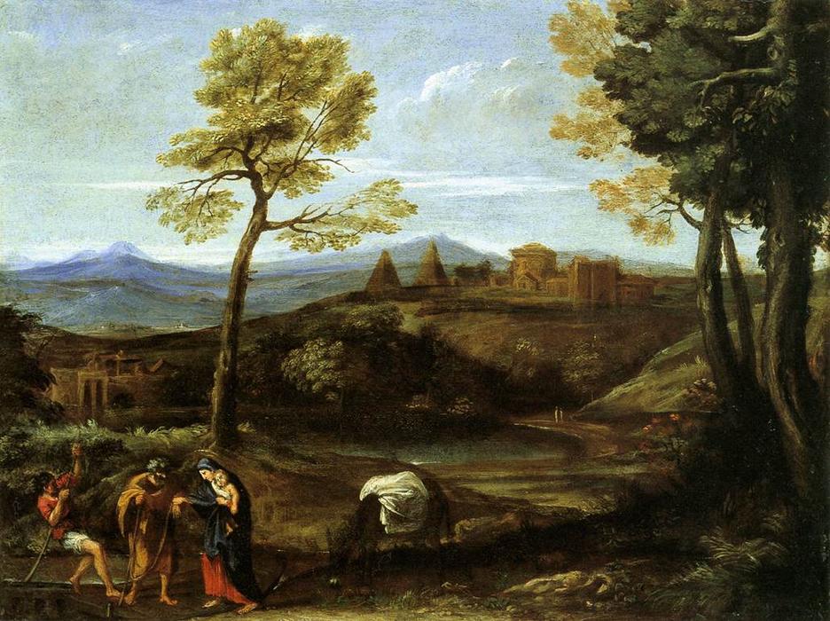Order Oil Painting Replica Landscape with the Flight into Egypt by Domenichino (Domenico Zampieri) (1581-1641, Italy) | ArtsDot.com