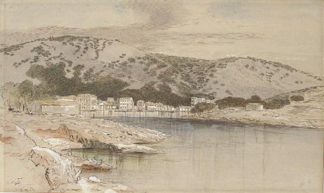 Order Art Reproductions View Of The Town And Harbour, Paxos, Greece by Edward Lear (1812-1888, United Kingdom) | ArtsDot.com