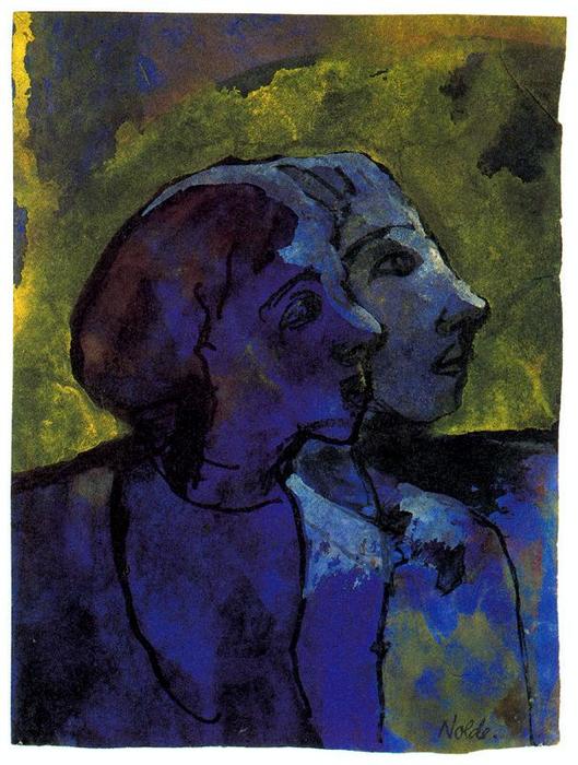 Order Paintings Reproductions Blue Couple (in Profile) in Sidelight by Emile Nolde (Inspired By) (1867-1956, Germany) | ArtsDot.com