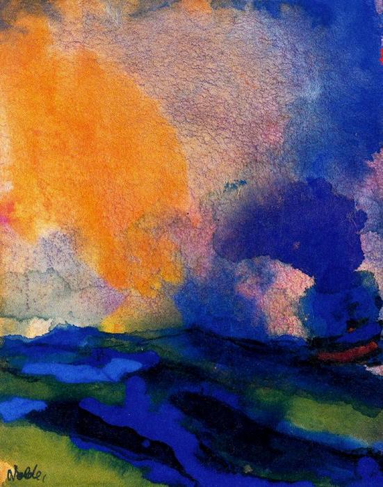 Order Artwork Replica Blue-green Sea with Steamer by Emile Nolde (Inspired By) (1867-1956, Germany) | ArtsDot.com
