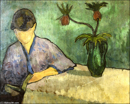 Order Paintings Reproductions Young Woman in Kimono, Reading by Emile Bernard (1868-1941, France) | ArtsDot.com