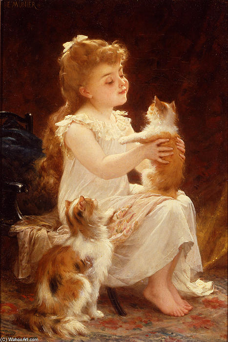 Order Artwork Replica Playing with the Kitten by Emile Munier (1840-1895, France) | ArtsDot.com