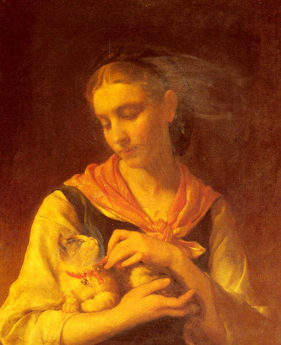 Order Oil Painting Replica The Favorite Kitten by Emile Munier (1840-1895, France) | ArtsDot.com