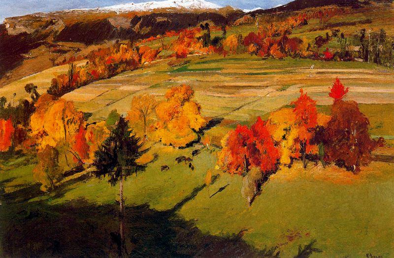 Order Oil Painting Replica Autumnal landscape, high in Savièse by Ernest Bieler (1863-1948, Switzerland) | ArtsDot.com