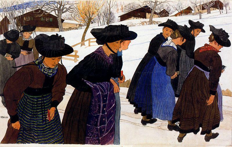 Buy Museum Art Reproductions Girls going to church by Ernest Bieler (1863-1948, Switzerland) | ArtsDot.com