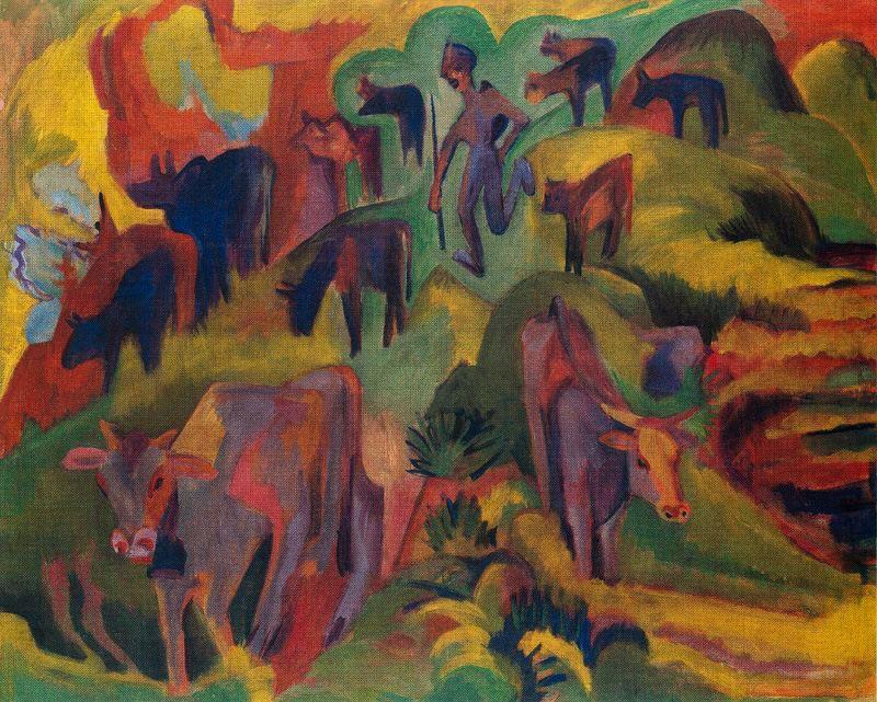 Buy Museum Art Reproductions Cows grazing by Ernst Ludwig Kirchner (1880-1938, Germany) | ArtsDot.com