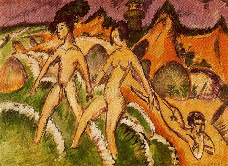 Order Paintings Reproductions Entering the sea by Ernst Ludwig Kirchner (1880-1938, Germany) | ArtsDot.com